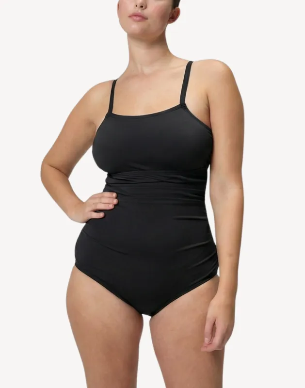 Adjustable Solid Shirred Polyester Plus Size One Piece Swimsuit sold by swimco