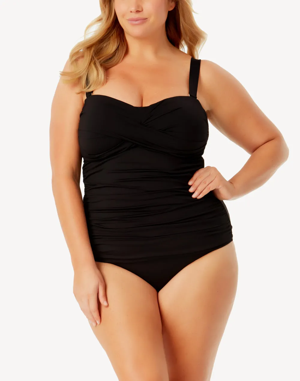 Live In Colour Twist Front Plus Size Shirred Bandeau Tankini Top sold by swimco product image thumbnail 5
