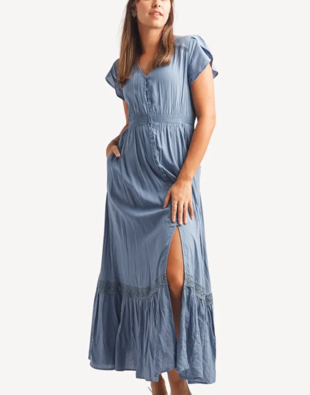 Solid Ruffle Hem Maxi Dress made by swimco