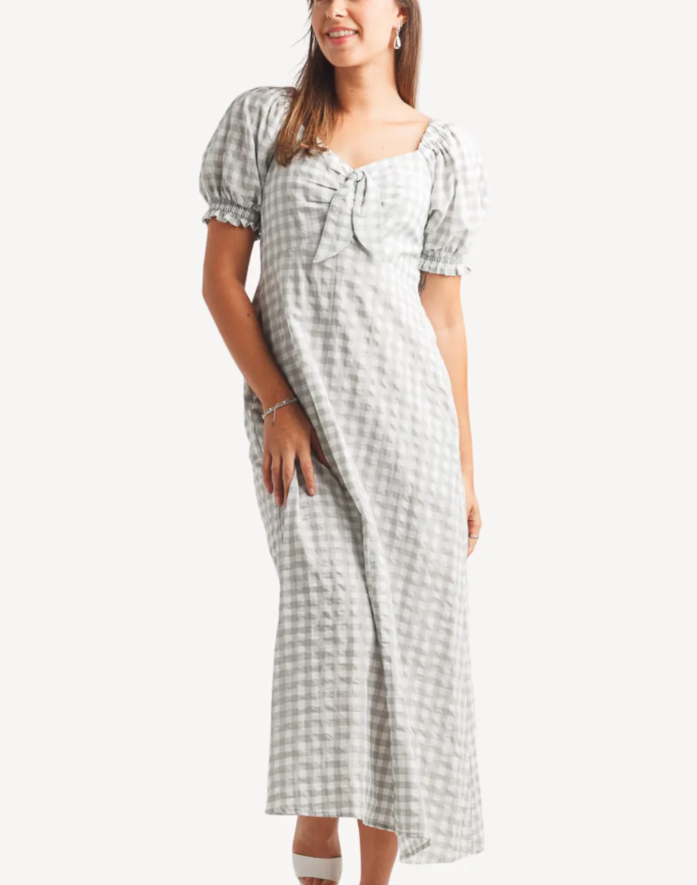 Gingham Off The Shoulder Maxi Dress sold by swimco