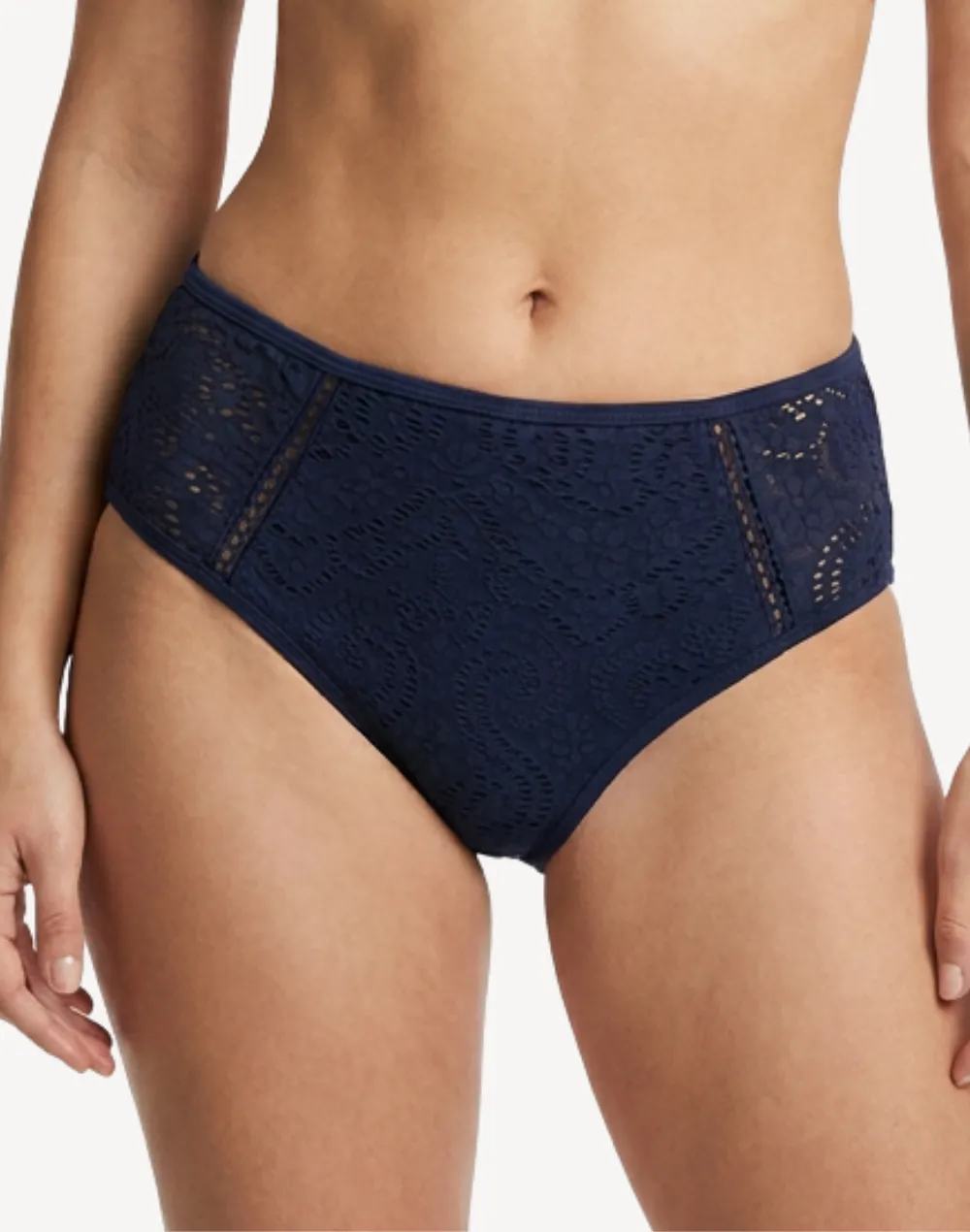 Infinity Lace Mid Rise Bikini Bottom sold by swimco