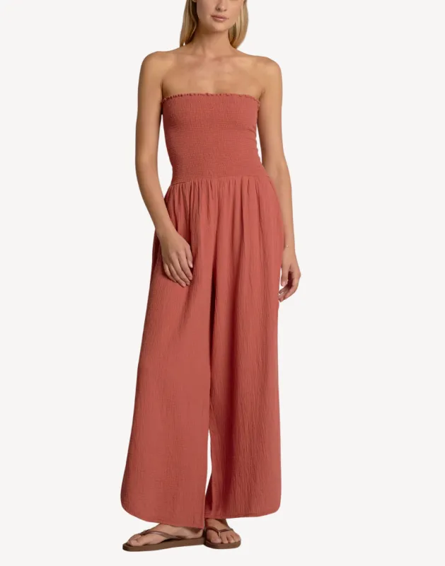 Strapless Smocked Jumpsuit made by Elan