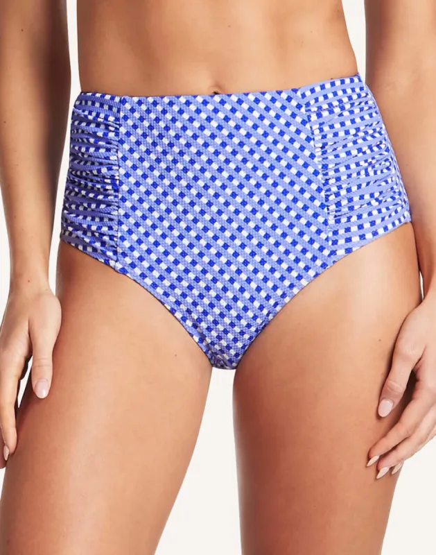 Checkmate Gathered Side High Waist Bikini Bottom sold by swimco