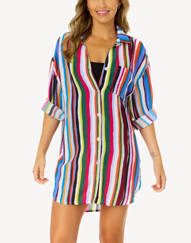 Easy Breezy Stripe Shirttail Button Down Cover Up sold by swimco