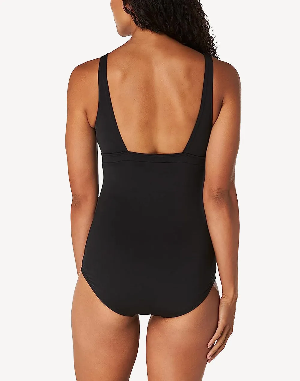 Solid V Neck Polyester One Piece Swimsuit sold by swimco product image thumbnail 2