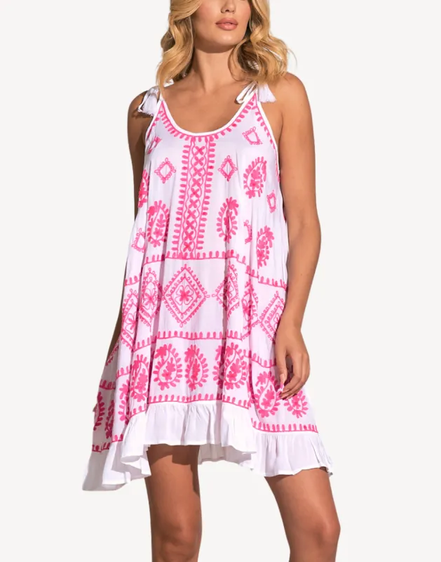 Tie Strap Embroidered Mini Dress sold by swimco