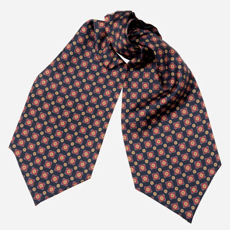 Barberini - Silk Ascot Cravat Tie - Navy and Red sold by Elizabetta
