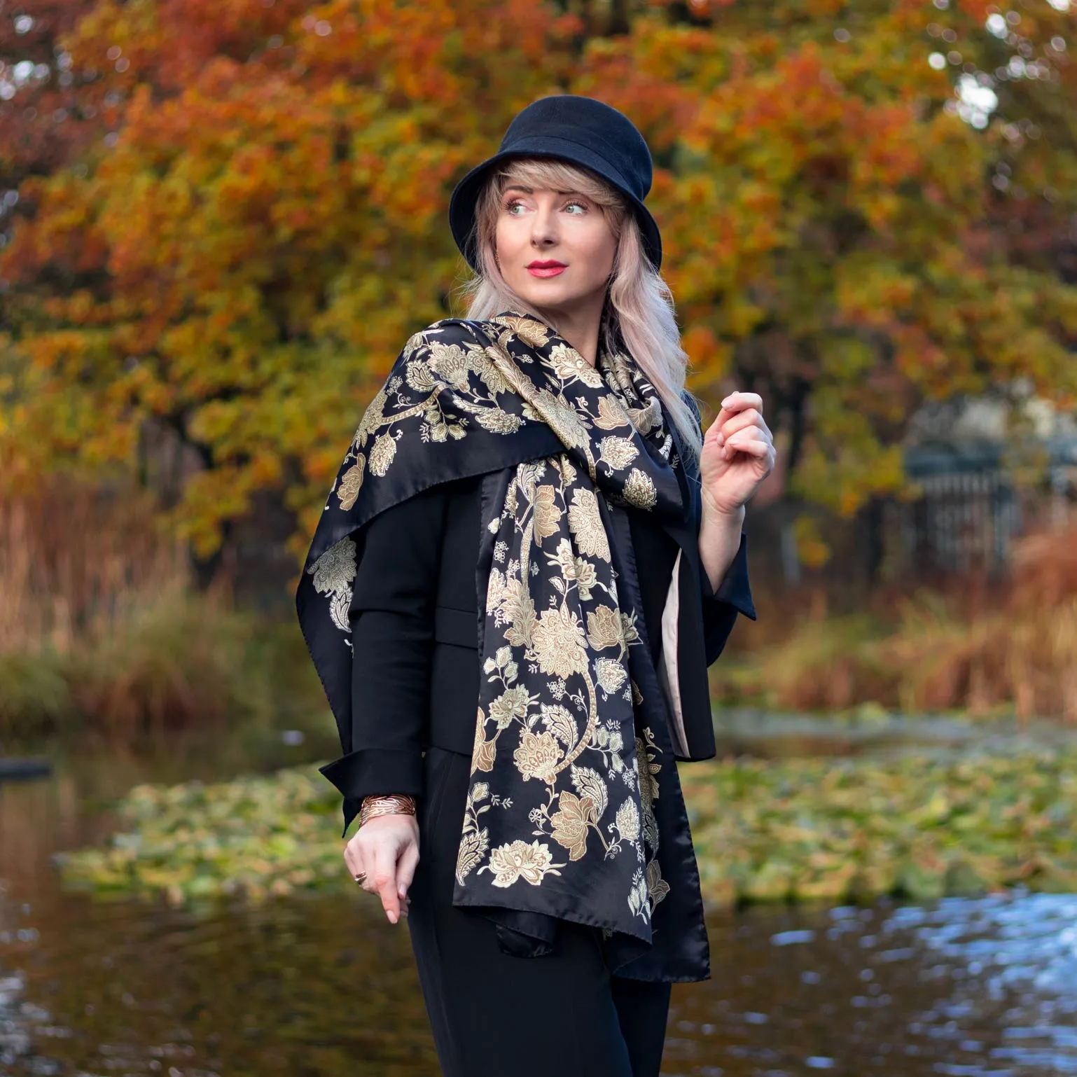 Esmeralda - Silk Scarf Shawl - Black & Gold sold by Elizabetta product image thumbnail 4