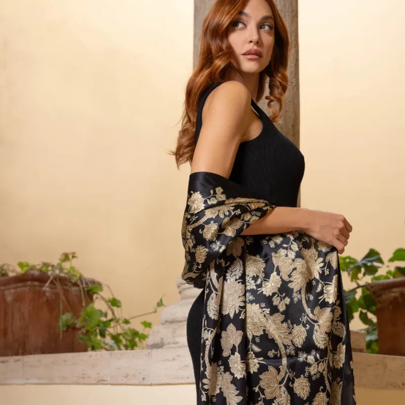Esmeralda - Silk Scarf Shawl - Black & Gold sold by Elizabetta