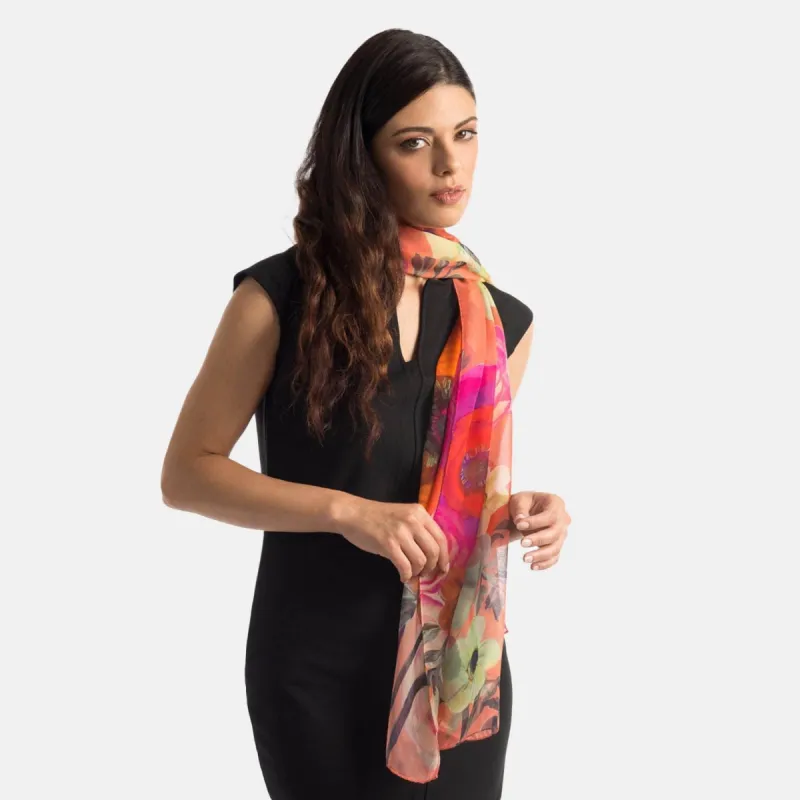 Campo de' Fiori - Long Silk Scarf - Coral sold by Elizabetta