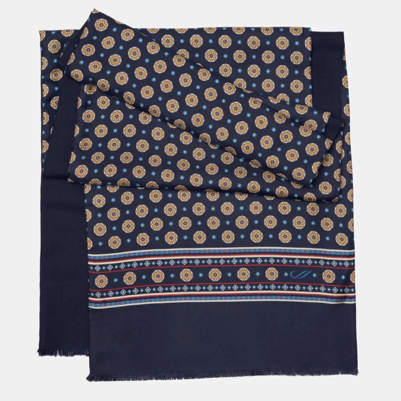 Palatino - Wool Backed Silk Scarf - Navy & Yellow sold by Elizabetta