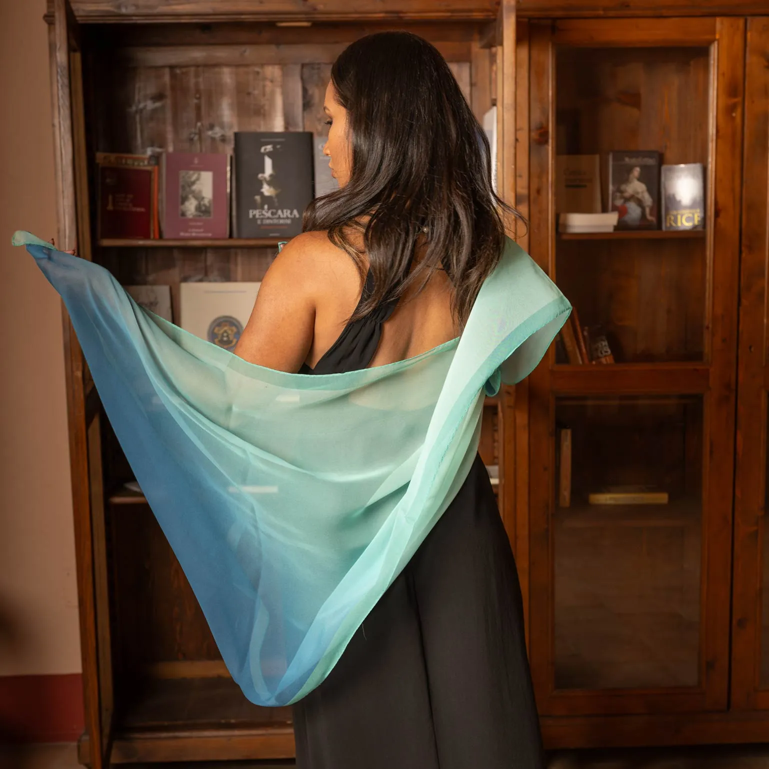 Sophia - Silk Scarf Shawl - Sea Blue sold by Elizabetta product image thumbnail 4