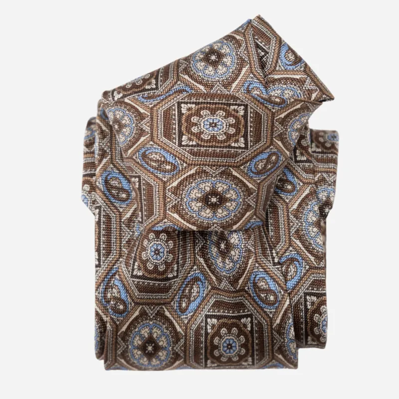 Mantova - Printed Silk Tie - Brown made by Elizabetta