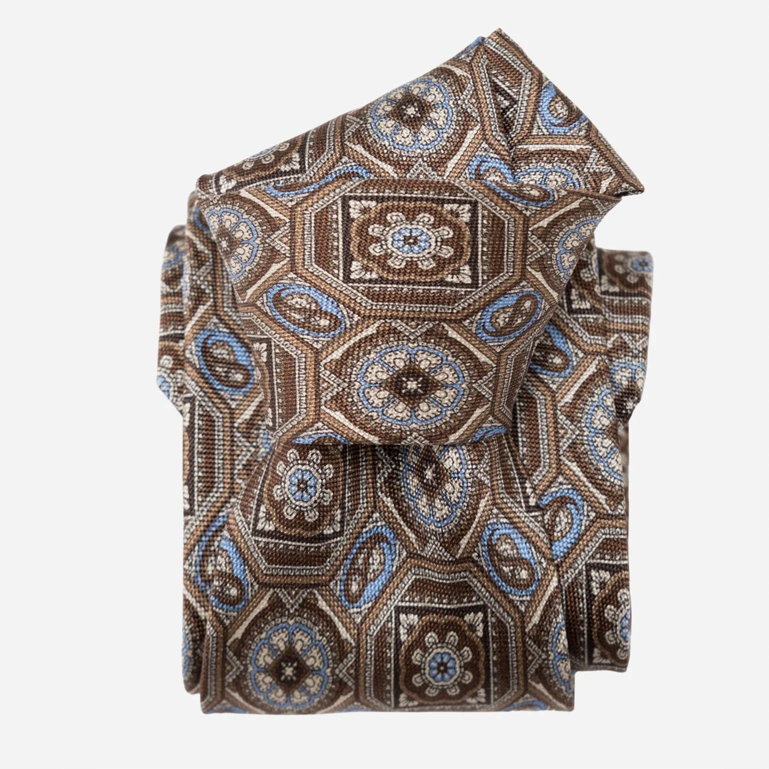 Mantova - Printed Silk Tie - Brown sold by Elizabetta