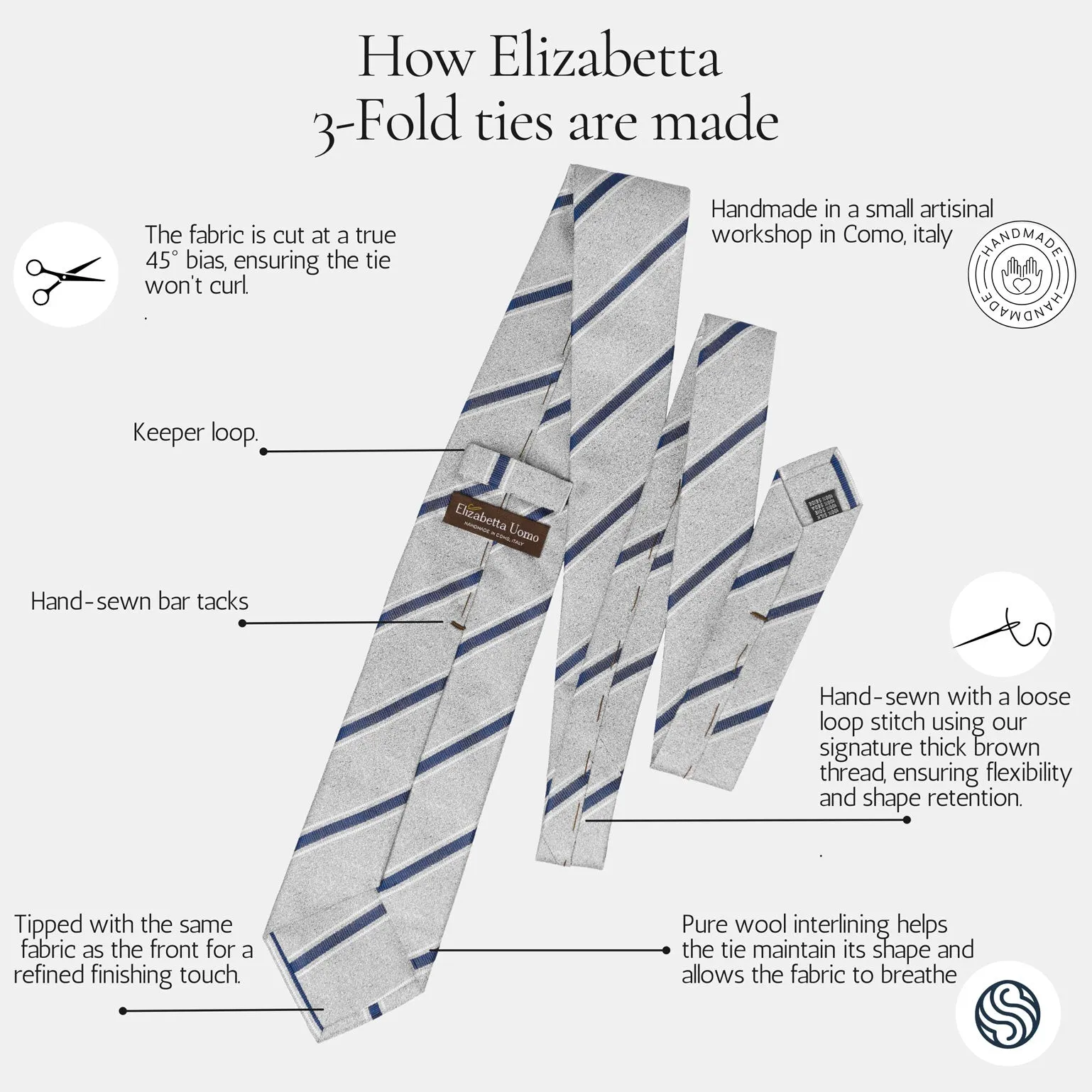 Medici - Printed Silk Tie - Dusty Blue sold by Elizabetta product image thumbnail 4