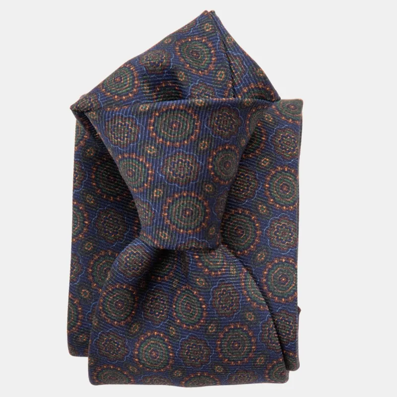 Moretti - Printed Madder Silk Tie - Navy & Green sold by Elizabetta