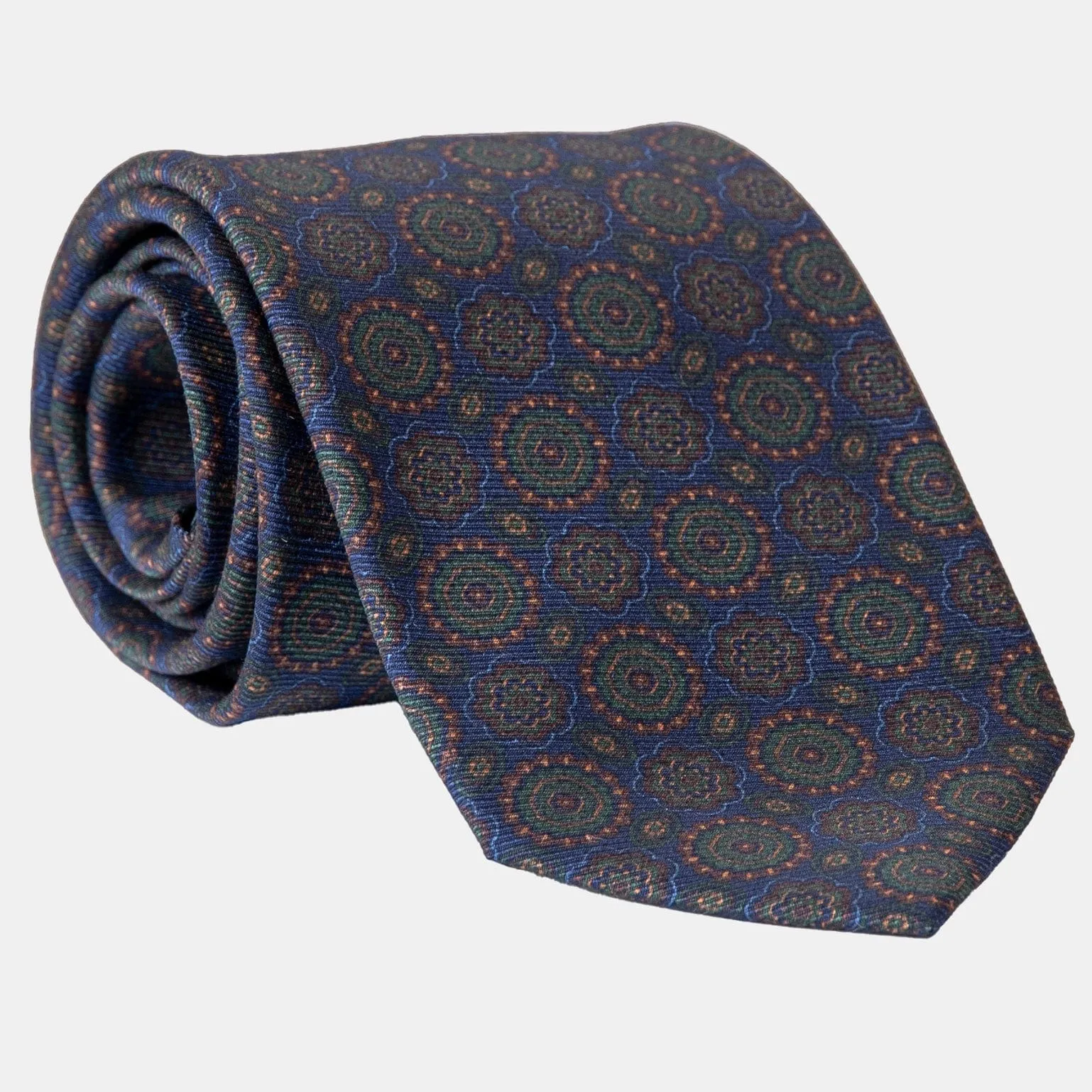 Moretti - Printed Madder Silk Tie - Navy & Green sold by Elizabetta product image thumbnail 3