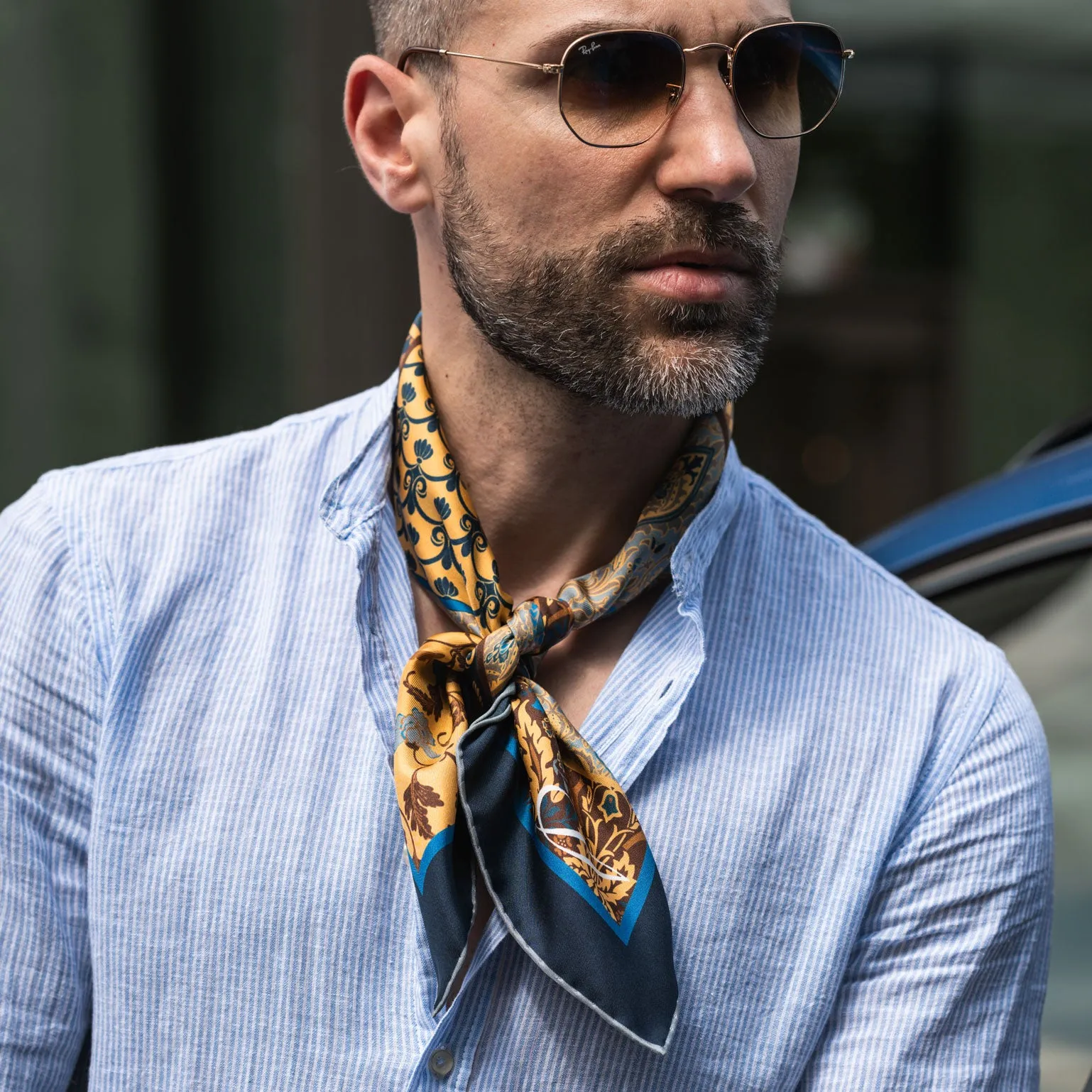 Napoli - Hand Rolled Silk Neckerchief - Yellow & Blue sold by Elizabetta product image thumbnail 2