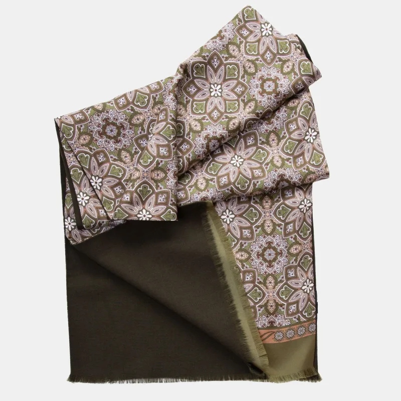 Lario - Wool Backed Silk Scarf - Olive Green sold by Elizabetta