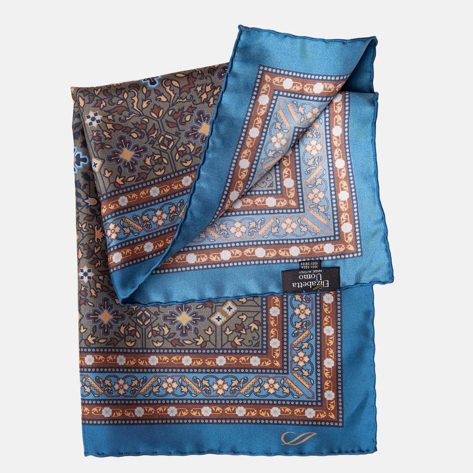 Modena - Silk Pocket Square - Blue & Olive sold by Elizabetta product image thumbnail 3