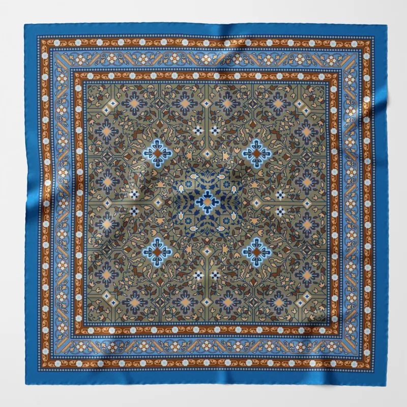 Modena - Silk Pocket Square - Blue & Olive sold by Elizabetta