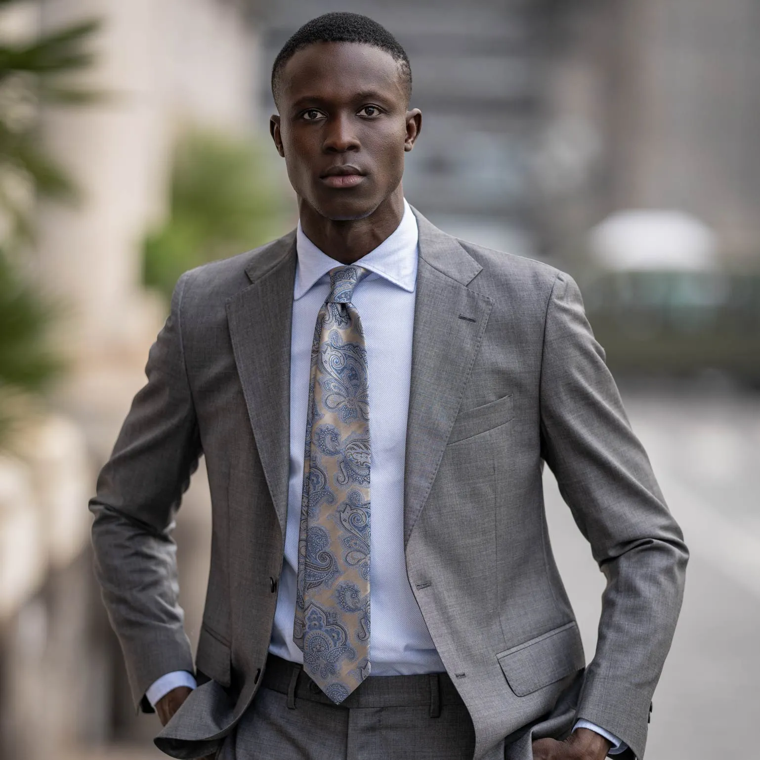 Cortina - Silk Jacquard Tie - Warm Pewter sold by Elizabetta product image thumbnail 2