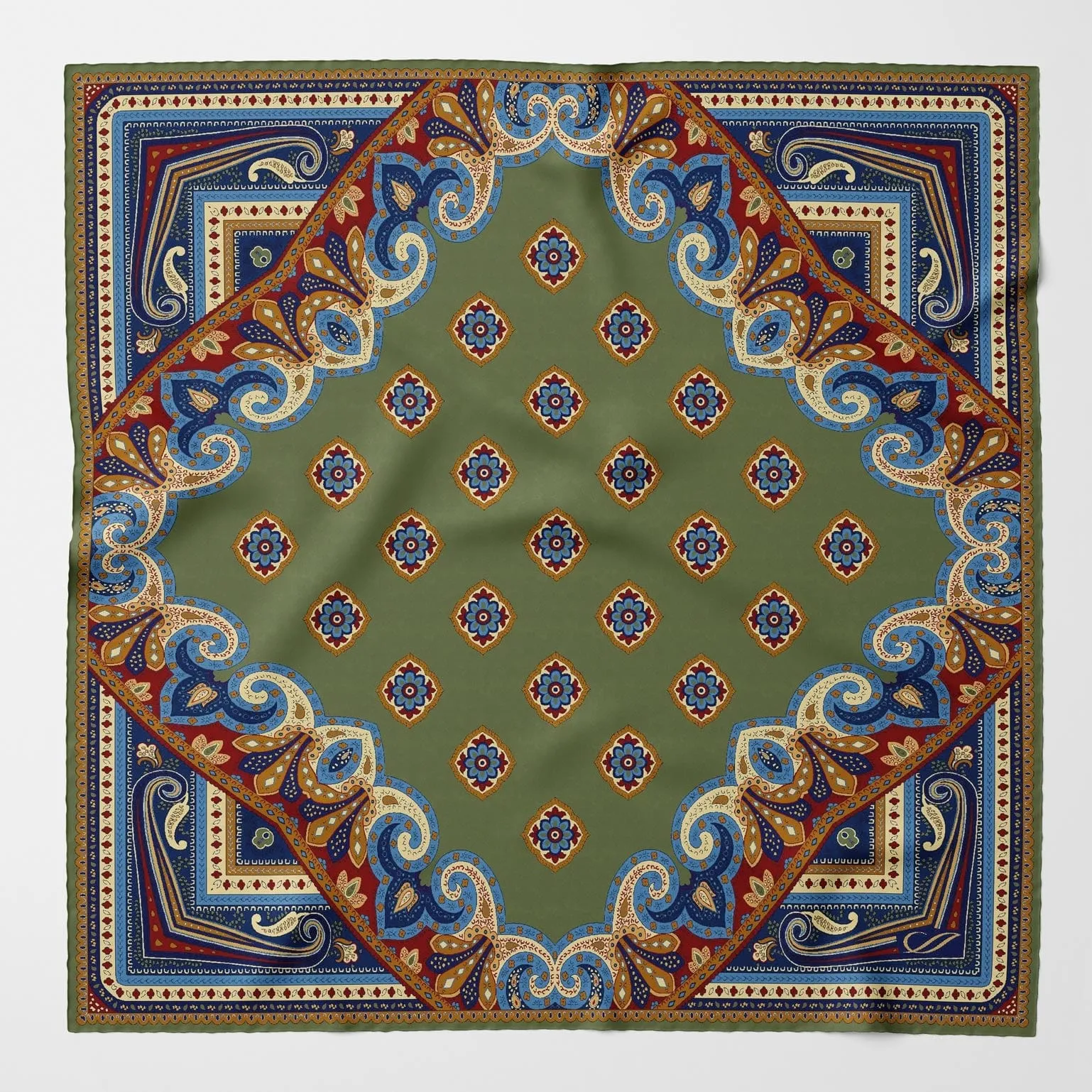 Lugano - Silk Pocket Square - Olive Green sold by Elizabetta