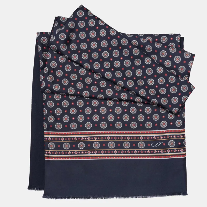 Palatino - Wool Backed Silk Scarf - Navy, Grey & Burgundy sold by Elizabetta