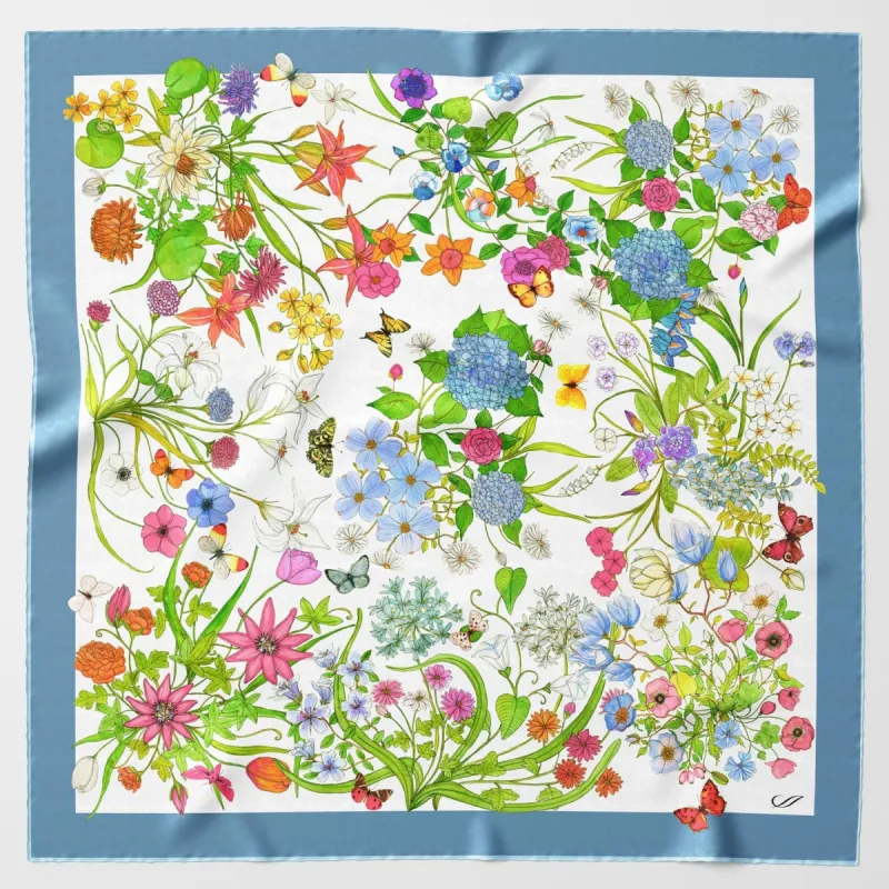 Flora - Silk Foulard - Steel Blue sold by Elizabetta