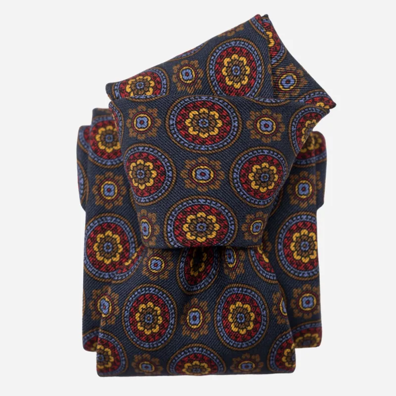 La Vigna - Printed Wool & Silk Tie - Navy sold by Elizabetta