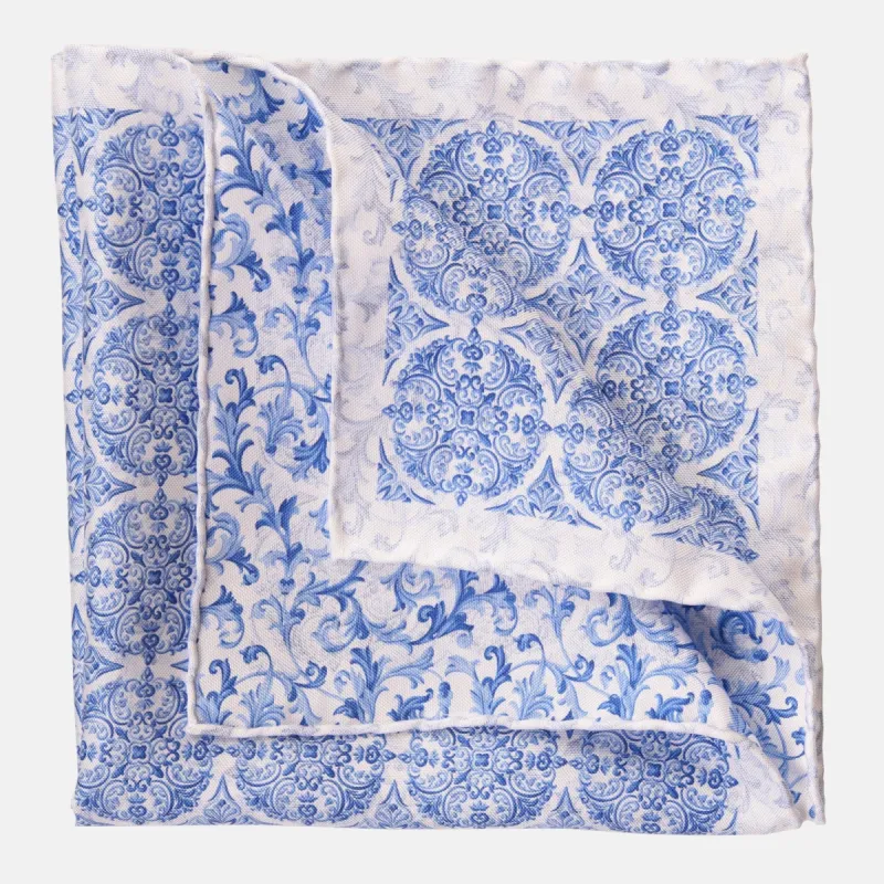 Porto - Double Sided Silk Pocket Square - Azure sold by Elizabetta
