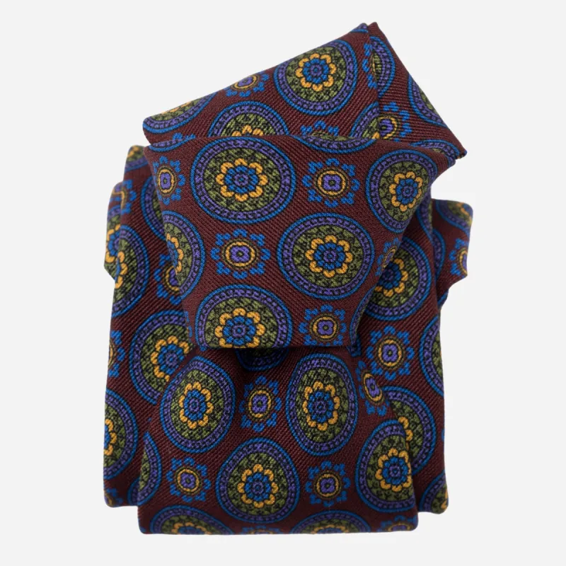 La Vigna - Printed Wool & Silk Tie - Burgundy sold by Elizabetta
