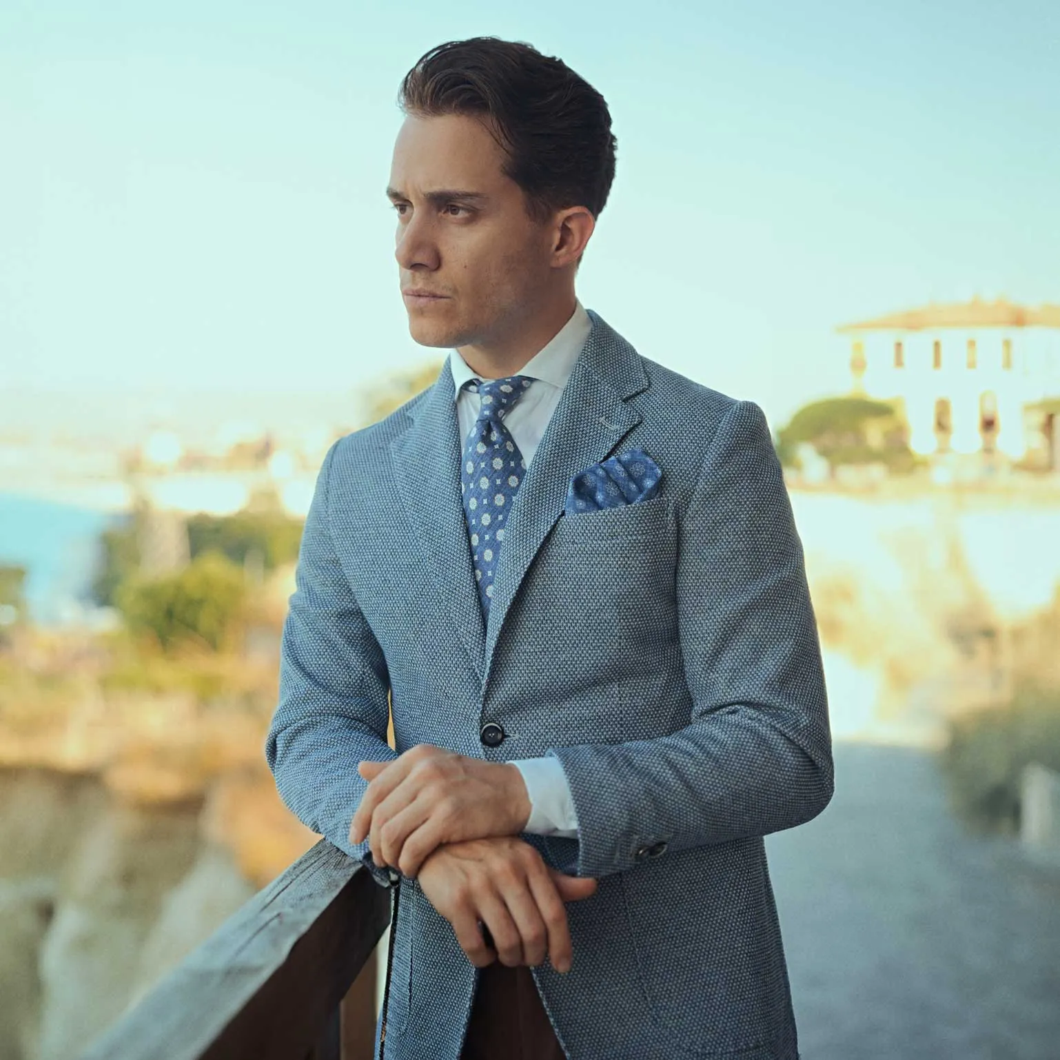 Pascal - Double Sided Silk Pocket Square - Blue sold by Elizabetta product image thumbnail 2