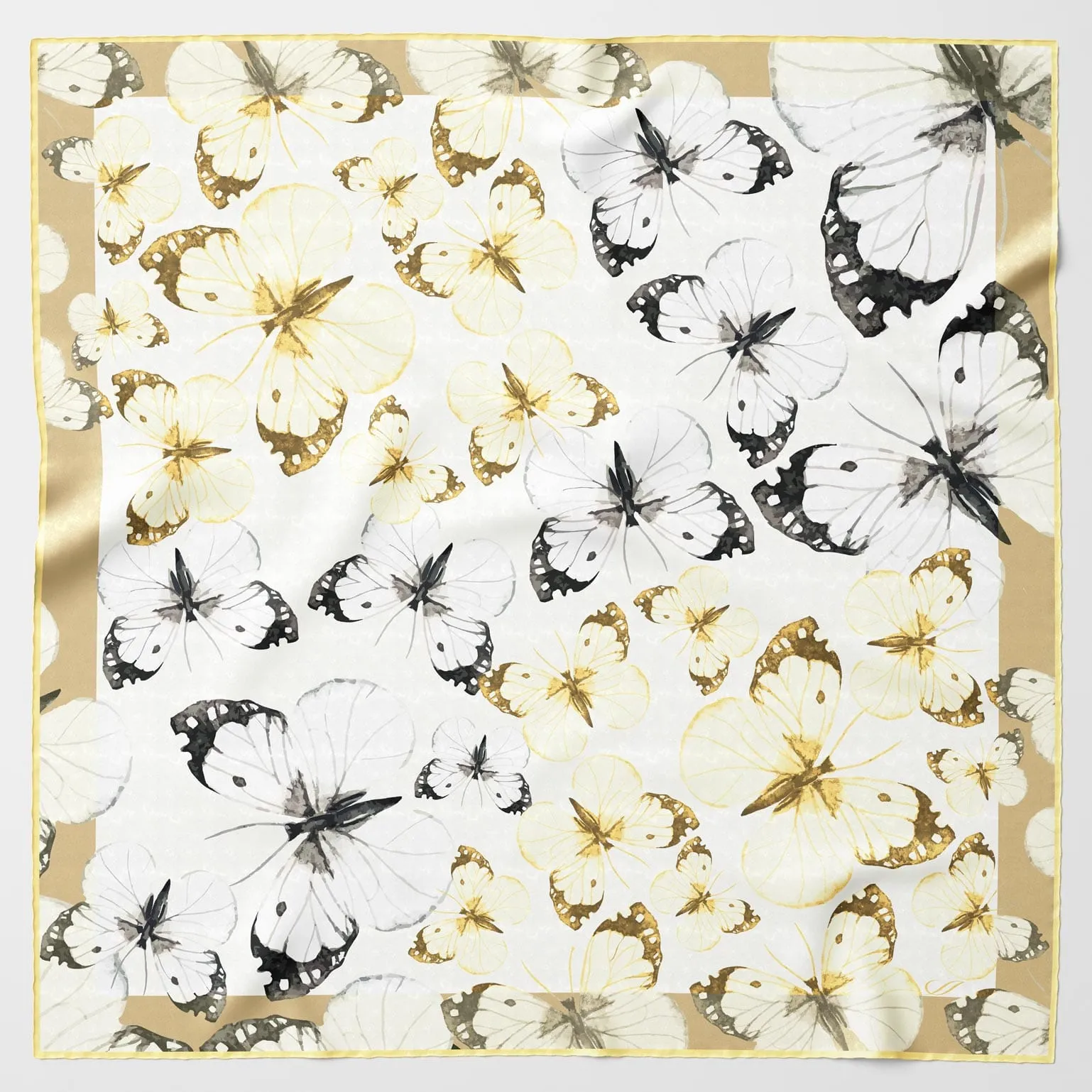 Farfalla - Hand Rolled Silk Foulard - Yellow Bronze sold by Elizabetta