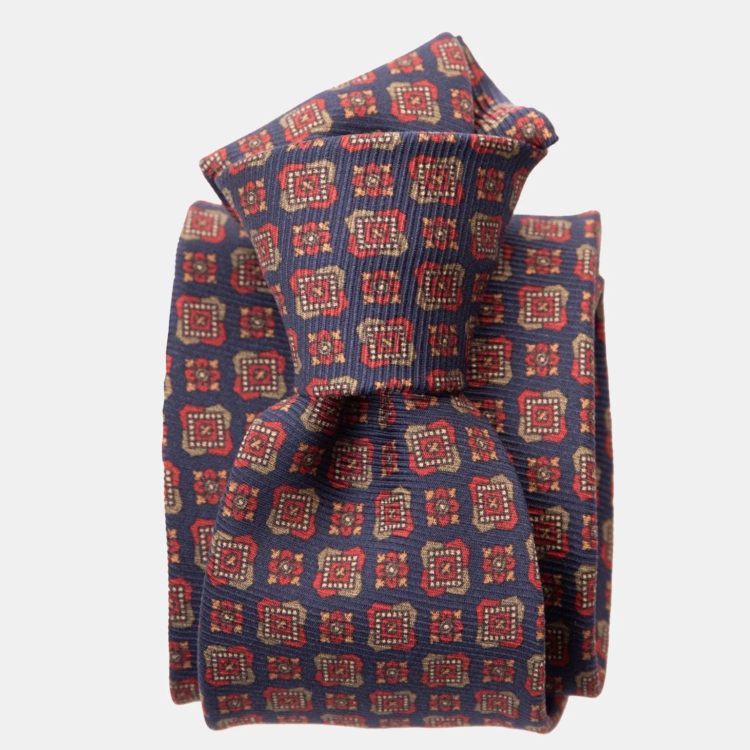 Parma - Printed Madder Silk Tie - Navy sold by Elizabetta
