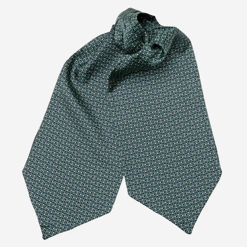 Condotti - Silk Ascot Cravat Tie - Green and Navy sold by Elizabetta