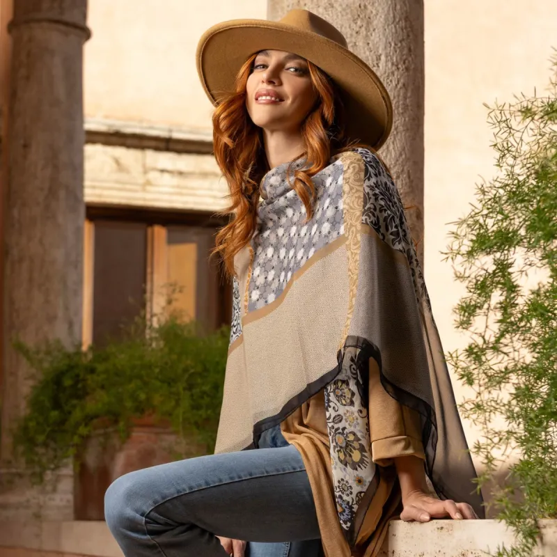 Dafne - Silk Scarf Shawl - Beige & Grey sold by Elizabetta