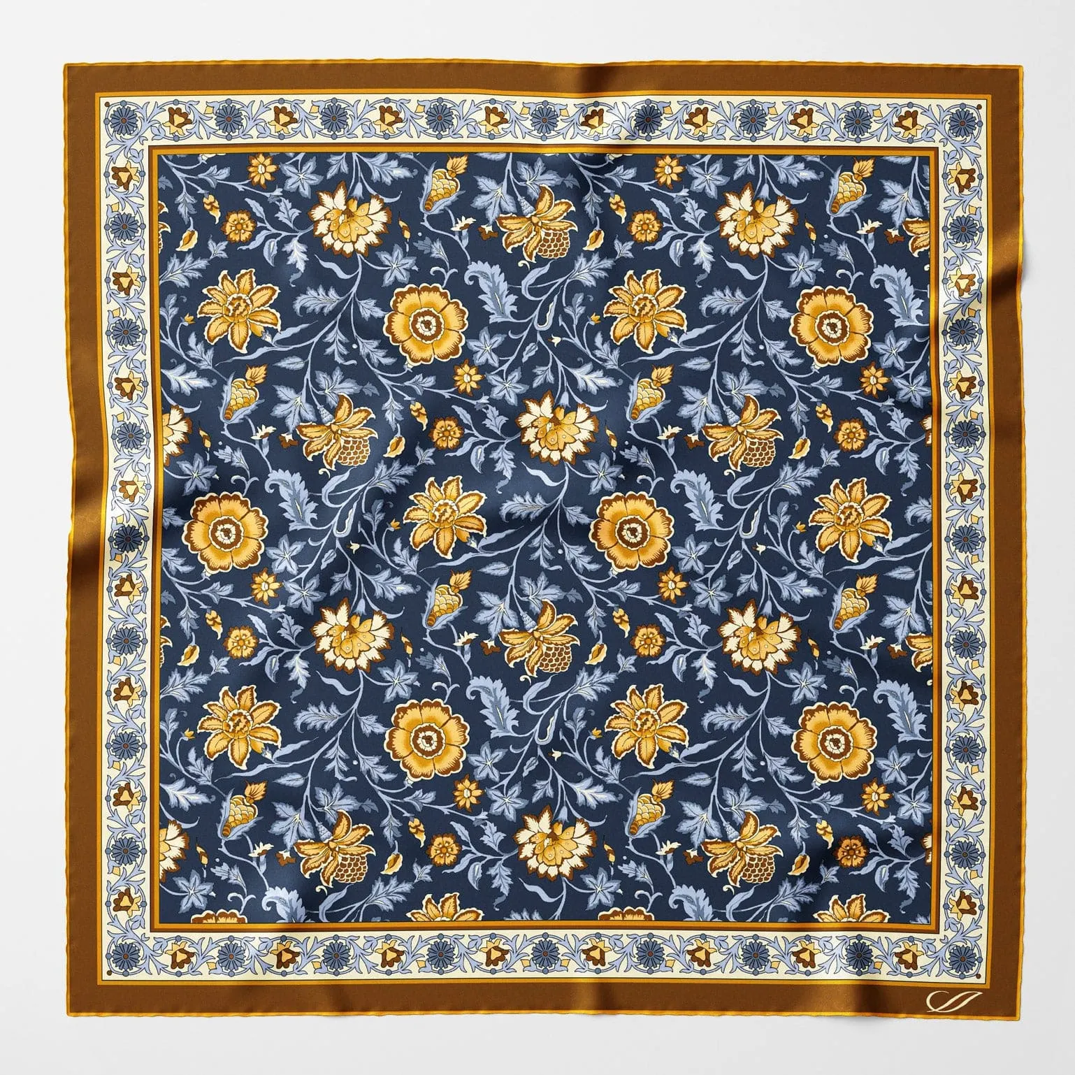 Ibiza - Silk Pocket Square - Navy & Mustard sold by Elizabetta