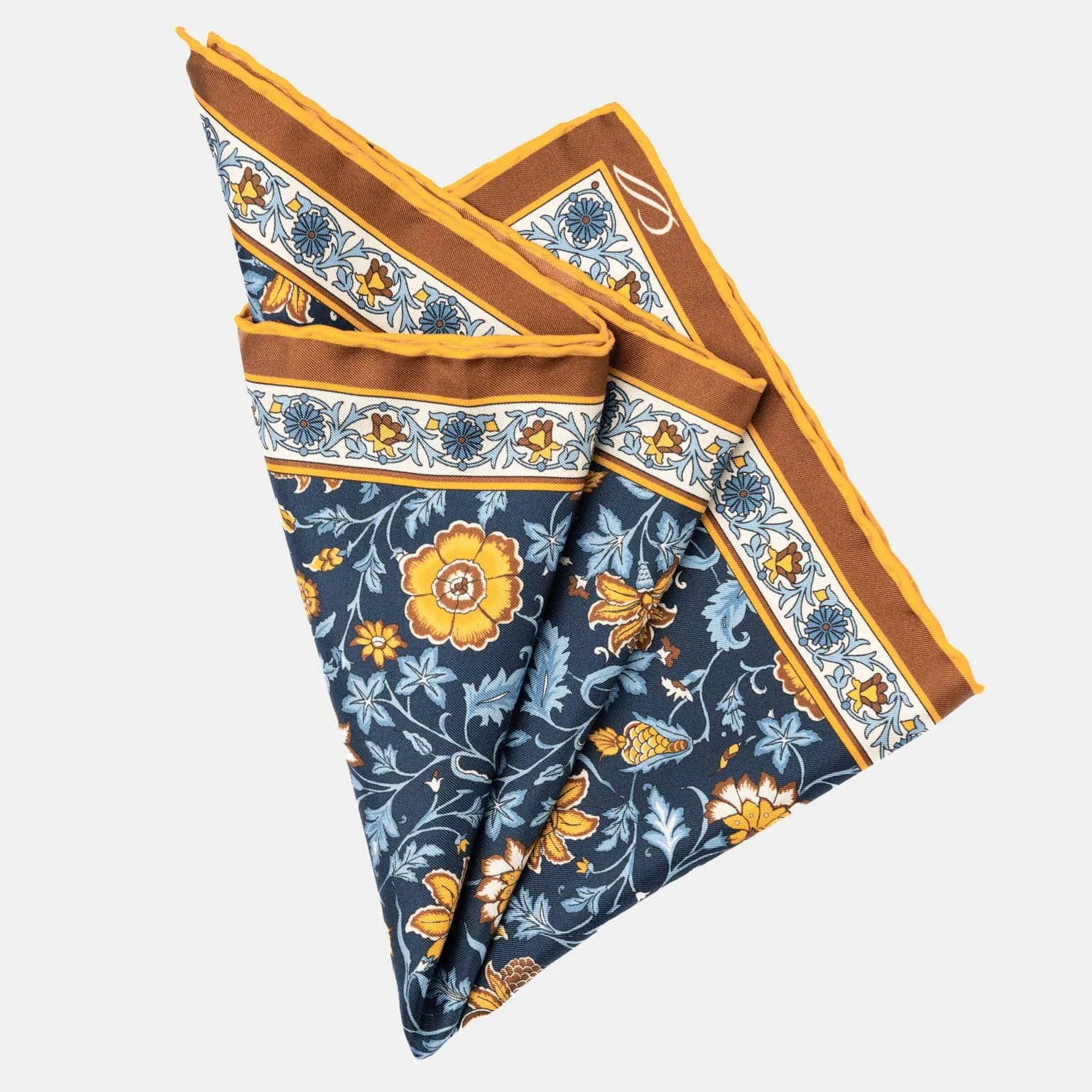 Ibiza - Silk Pocket Square - Navy & Mustard sold by Elizabetta product image thumbnail 2