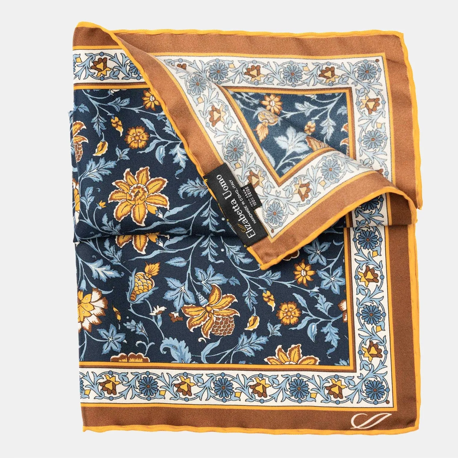 Ibiza - Silk Pocket Square - Navy & Mustard sold by Elizabetta product image thumbnail 3