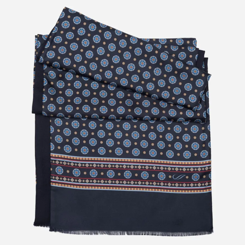 Palatino - Wool Backed Silk Scarf - Navy & Blue sold by Elizabetta
