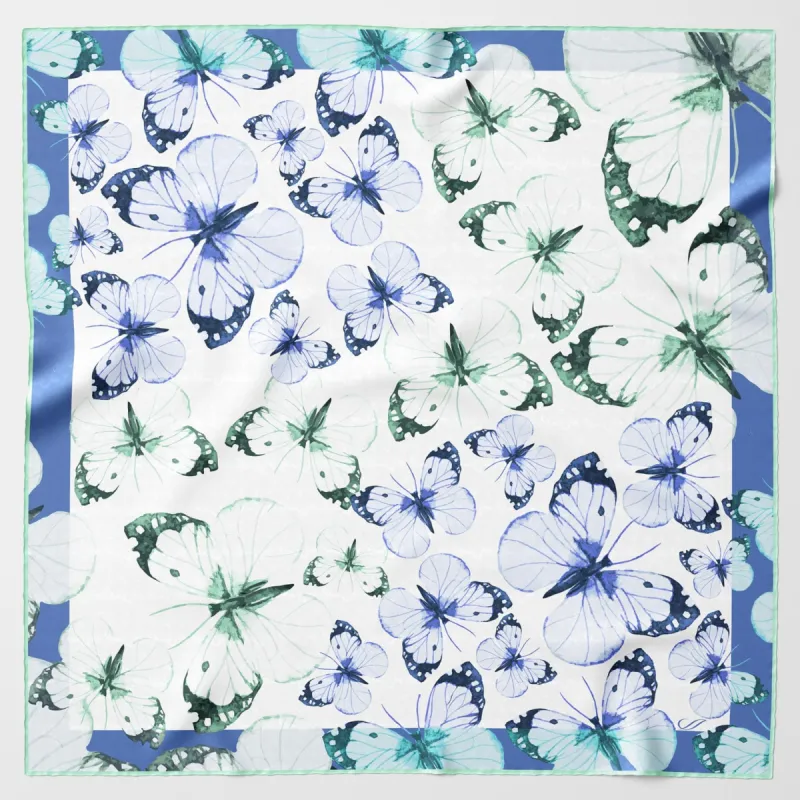 Farfalla - Hand Rolled Silk Foulard - Aquamarine sold by Elizabetta