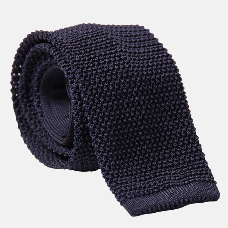 Parisi - Knitted Silk Tie - Navy sold by Elizabetta