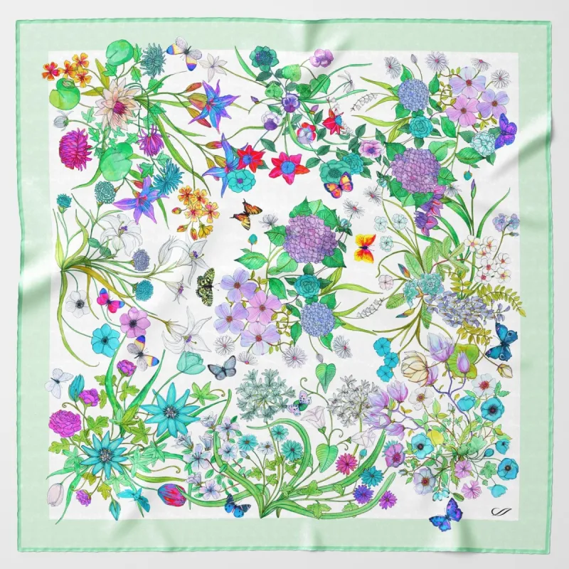 Flora - Hand Rolled Silk Foulard - Mint sold by Elizabetta
