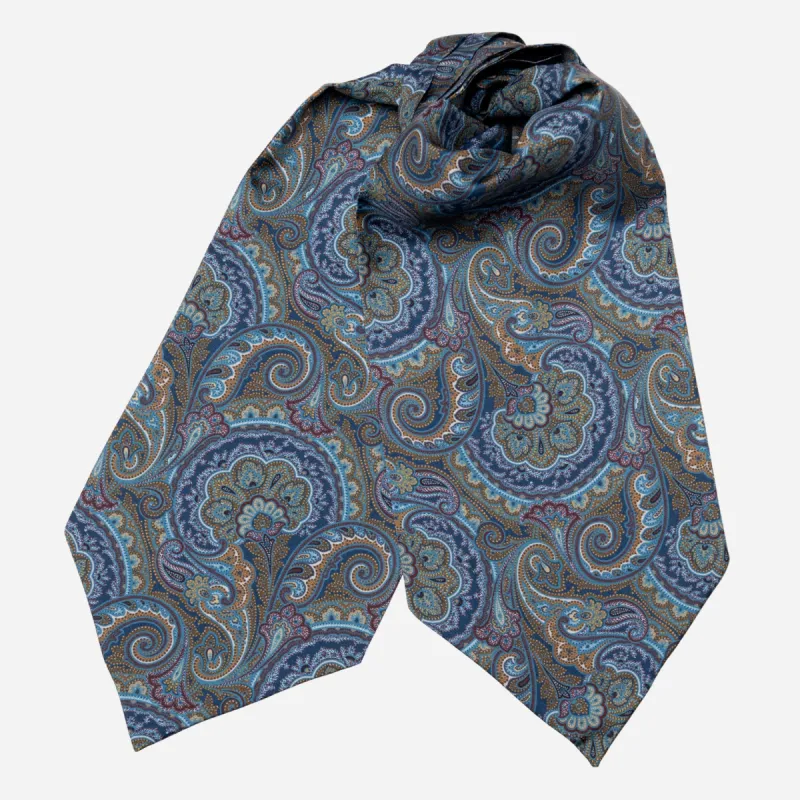 Bugatti - Silk Ascot Cravat Tie - Petrol Blue sold by Elizabetta