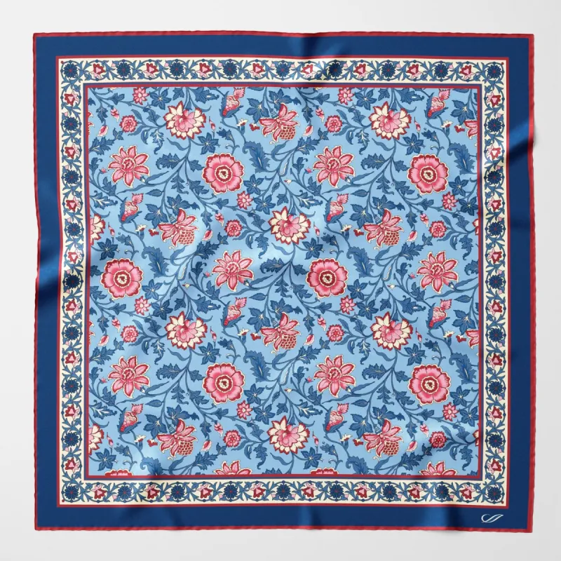 Ibiza - Silk Pocket Square - Blue & Pink sold by Elizabetta