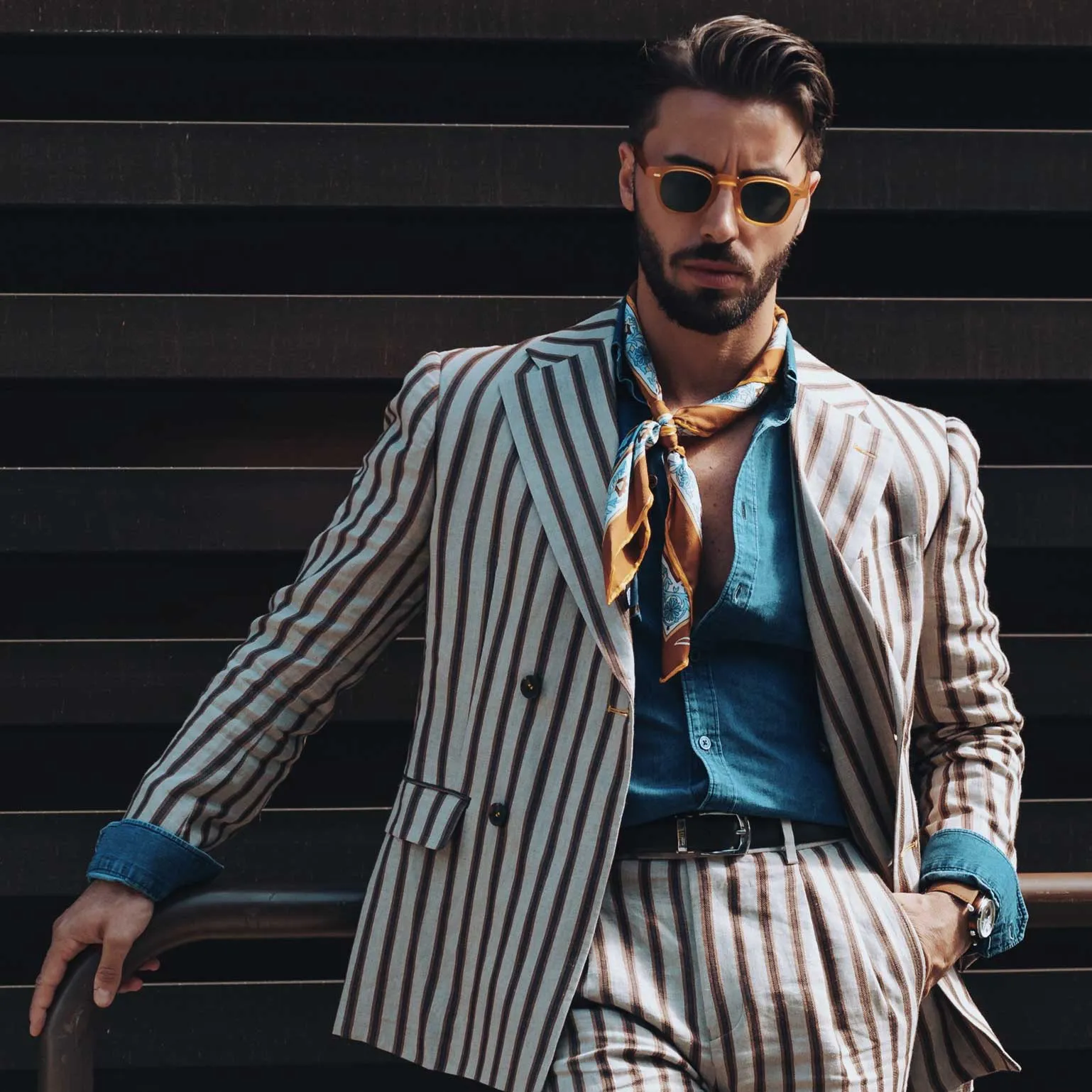 Carrara - Silk Neckerchief - Navy & Mustard sold by Elizabetta product image thumbnail 2