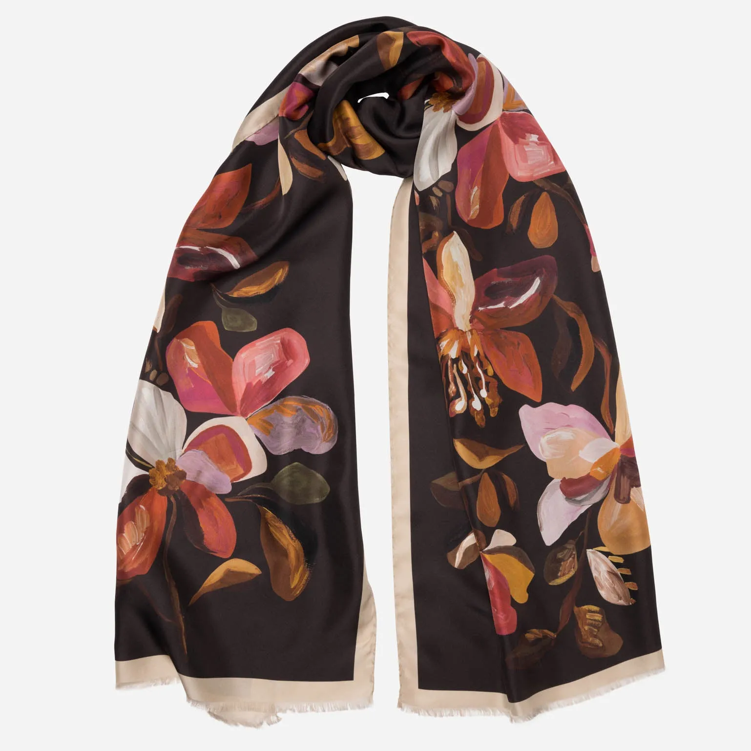 Eloisa - Long Silk Scarf- Dark Chocolate sold by Elizabetta