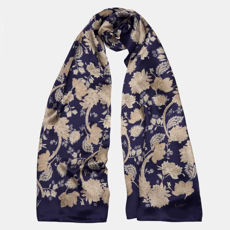 Esmeralda - Silk Scarf Shawl - Midnight Blue & Gold sold by Elizabetta