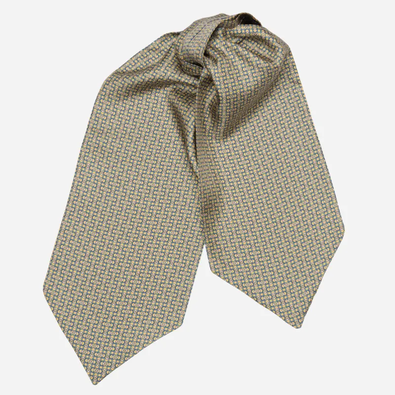 Condotti - Silk Ascot Cravat Tie - Yellow and Blue sold by Elizabetta